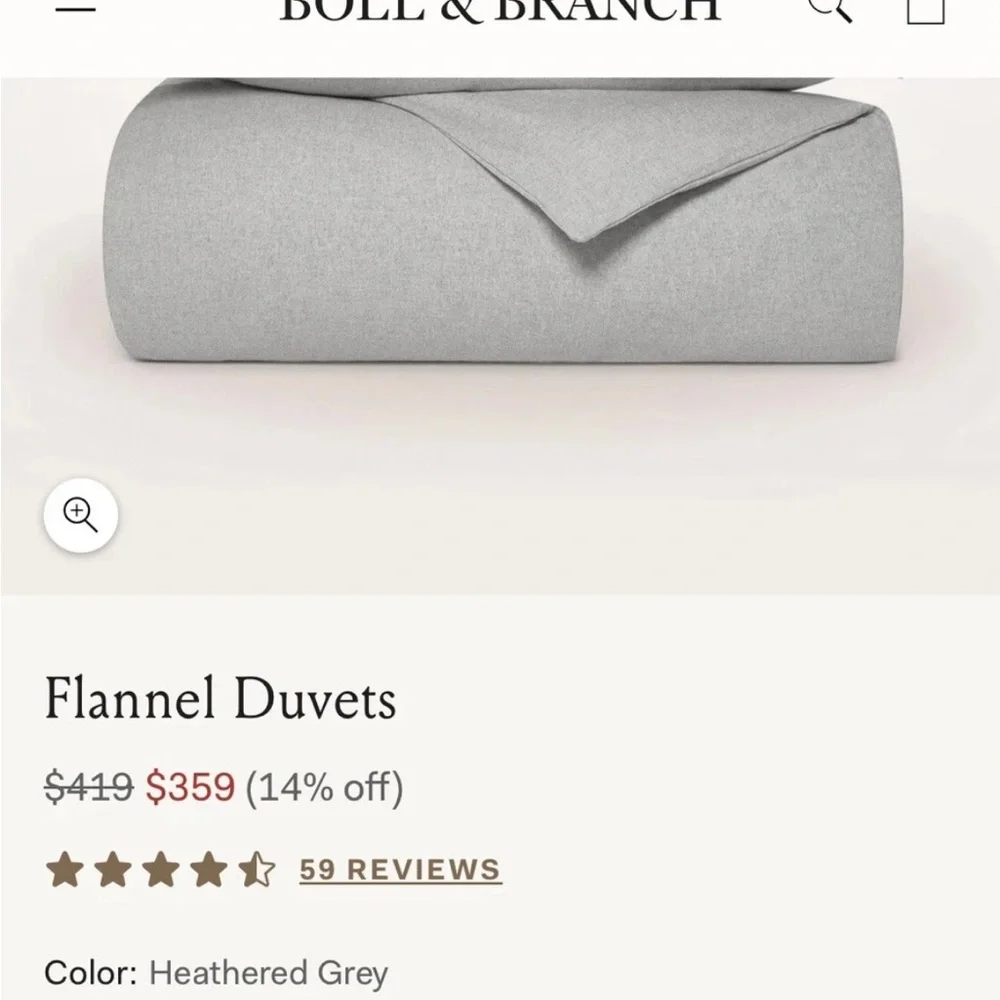 Boll & Branch Heathered Gray Organic Cotton Flannel King Duvet Cover & Sham Set